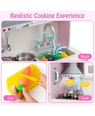 Pretend Play Kitchen for Kids with 16 Pieces Accessories-Pink