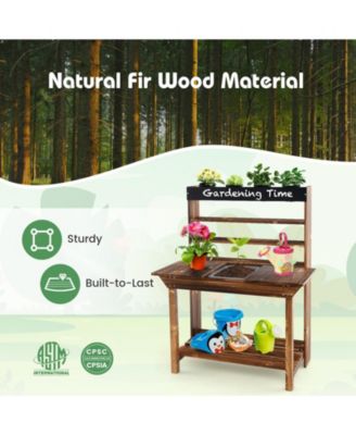 Wooden Potting Bench Table Outdoor Mud Kitchen with Solid Fir Wood Frame