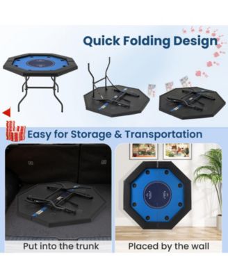 48 Inches Foldable Poker Table with Padded Rails and Cup Holders