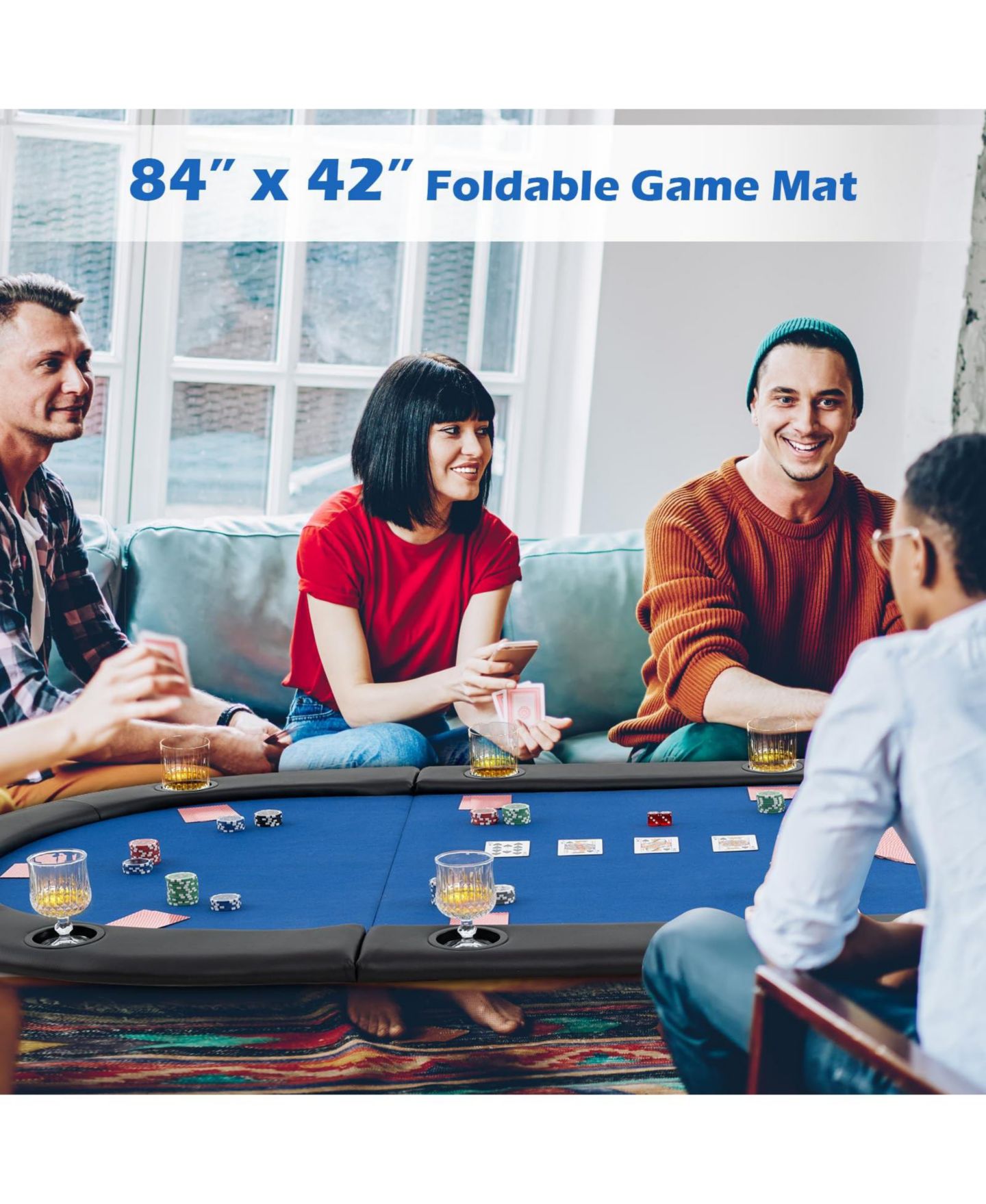 Детские игрушки Mecale 84" x 42" 10-Player Foldable Padded Poker Table Top, Ages 14+, цвет: Синий — фото 4