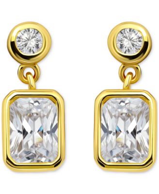 Cubic Zirconia Round & Octagon Bezel Drop Earrings