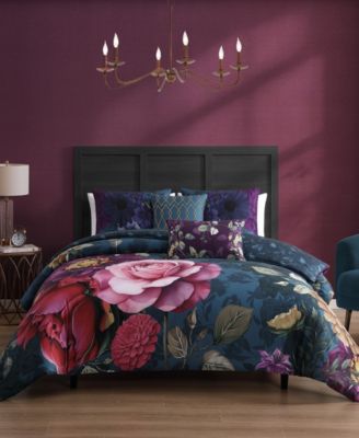 Vibrant Flora Bedding 100% Cotton Sateen 5 Piece Queen Size Reversible Comforter Set