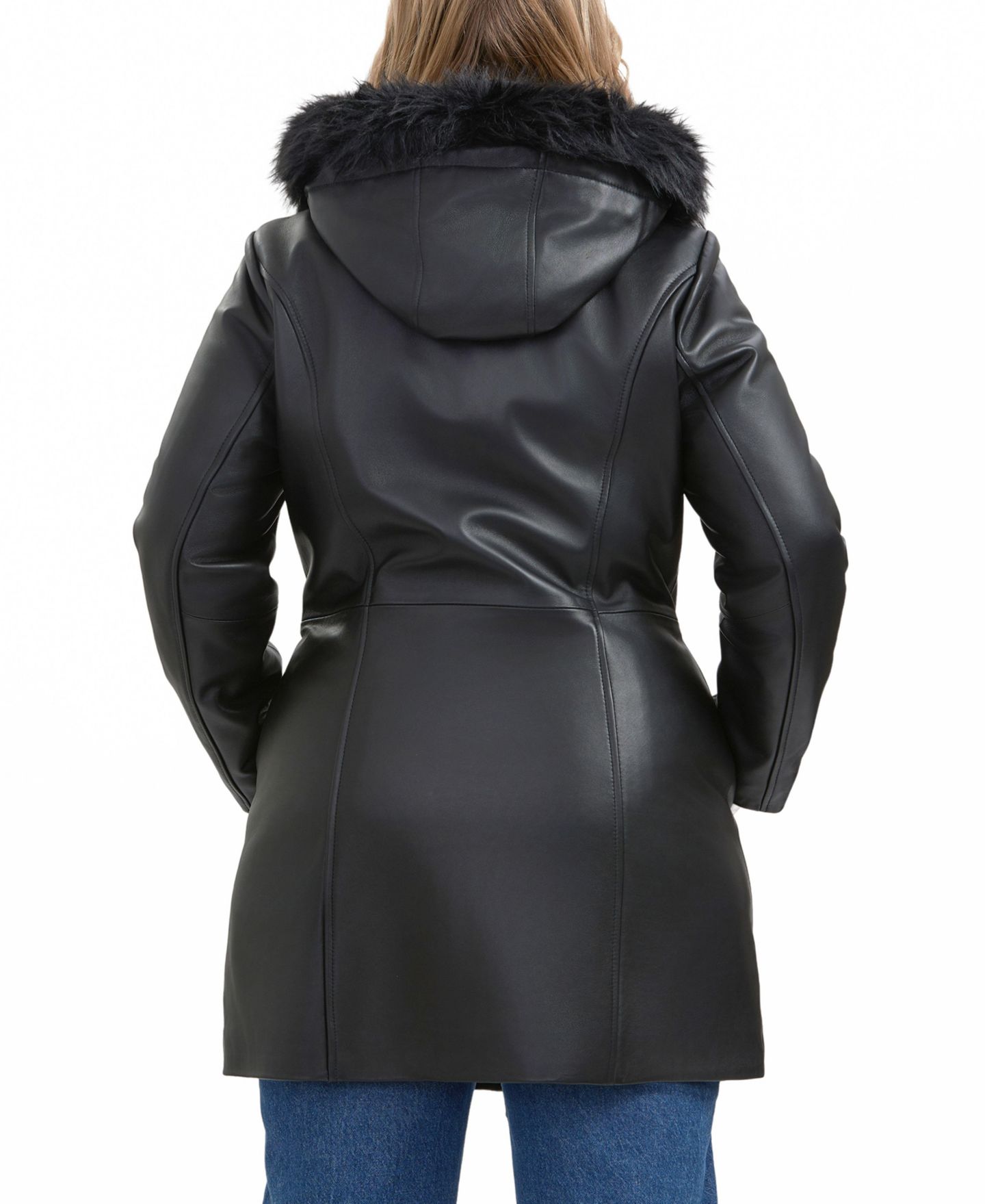 Женская куртка BGSD Plus Size Greta Leather Parka, цвет: Чёрный — фото 7