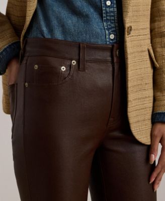 Women's High-Rise Lambskin Straight Ankle Pants