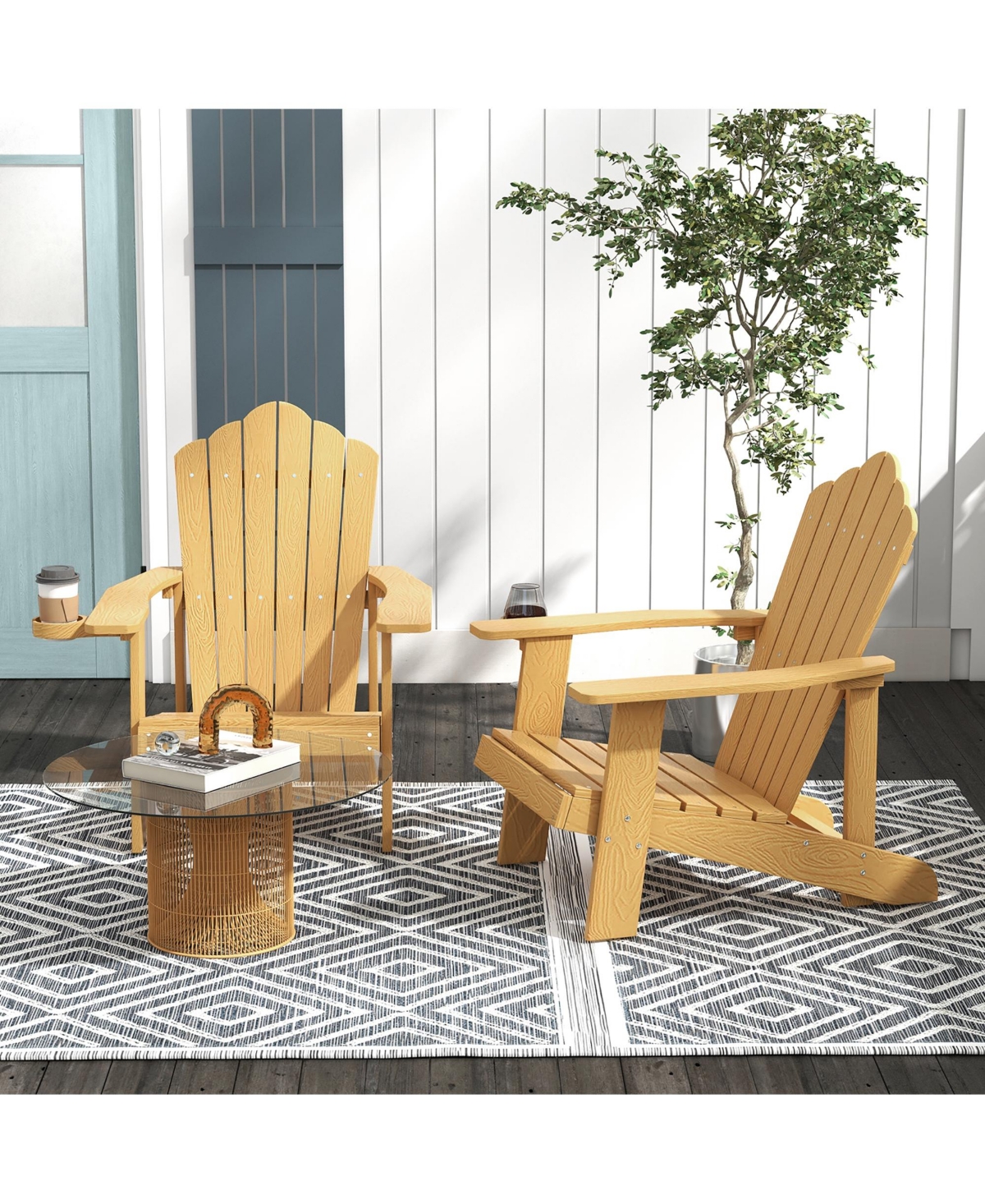 Gymax Patio Hips Outdoor Weather Resistant Slatted Chair Adirondack w/ Cup Holder