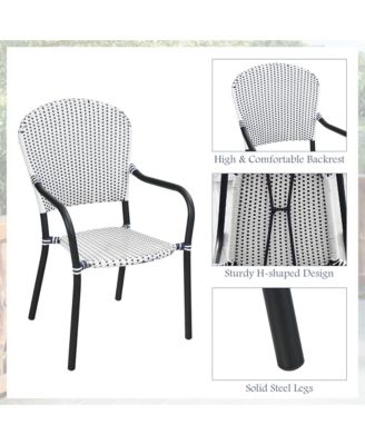 Set of 4 Patio Rattan Dining Chairs Stackable Armrest No Assembly