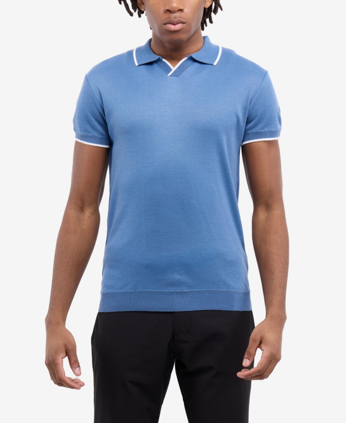 Men's Johnny Collar Short Sleeve Sweater Polo - Midnight blue/white