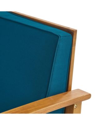 Acacia Wood Outdoor Lounge Chair with Blue Cushions