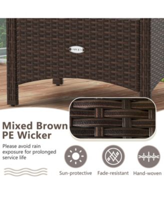 2 Pieces Outdoor Patio PE Wicker Ottomans with Removable Cushions-Navy