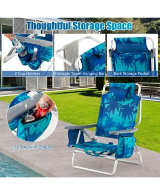 2 Pieces Folding Backpack Beach Chair with Pillow-Peacock Blue
