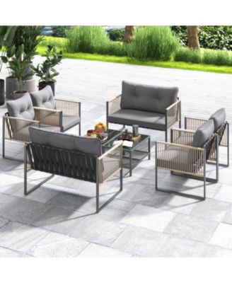 4 Pieces Outdoor PE Rattan Conversation Sofa Set with Cushions