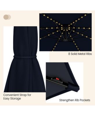 10 FT Offset Patio Umbrella Solar Powered Cantilever Umbrella w/ 112 LED Lights