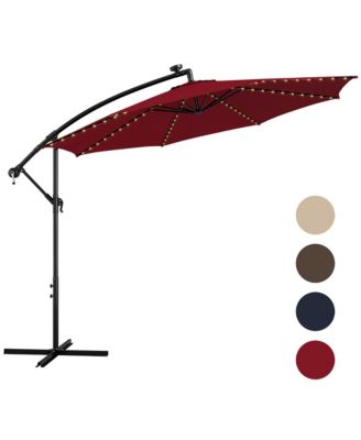 10 FT Offset Patio Umbrella Solar Powered Cantilever Umbrella with 112 LED Lights