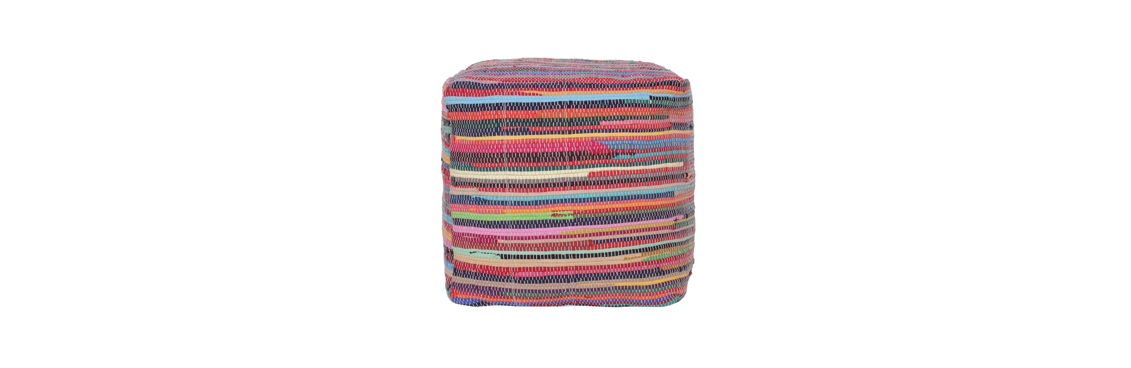 Cotton Cube Striped Pouf Ottoman for Living Room and Bedroom