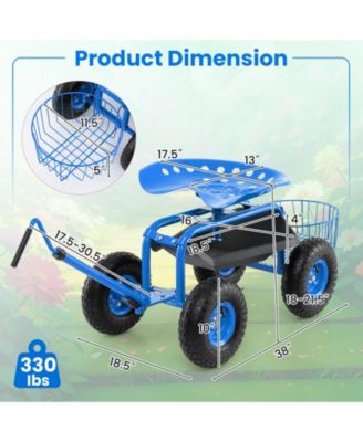 Extendable Handle Garden Cart Rolling Wagon Scooter-Blue