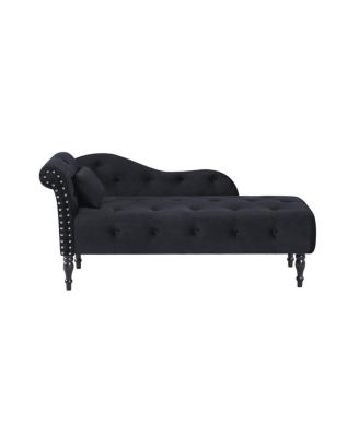 60 Inch Velvet Tufted Chaise Lounge with Nailhead Trim Solid Wood Legs and Pillow for Living Room Bedroom Reading or Relaxing