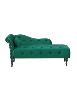 60 Inch Velvet Tufted Chaise Lounge with Nailhead Trim Solid Wood Legs and Pillow for Living Room Bedroom Reading or Relaxing