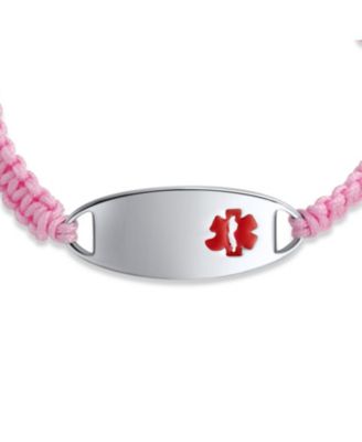 Medical ID Bracelet with Pink Braided Cord and Stainless Steel Clasp