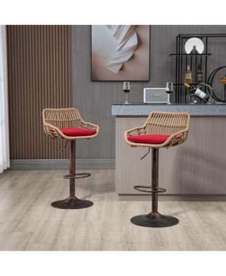 3-Piece Bar Stool Set, Metal Frame with Woven Back and Cushioned Seat, 28-Inch Adjustable Swivel Design, Counter Height Stools
