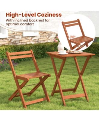 3 Piece Solid Wood Furniture Set with 2 Folding Chairs