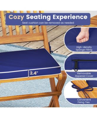 3 Pieces Acacia Wood Patio Folding Bistro Set with Soft Cushions