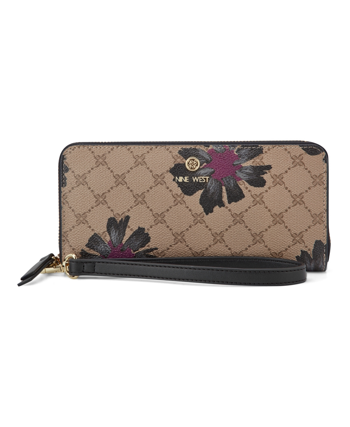 Lockup 9S Zip Around Wristlet - Floral Logo Black