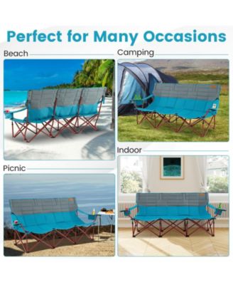 3 Person Folding Camping Chair with 2 Cup Holders Cotton Padding & Storage Bag