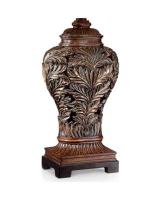 Traditional Table Lamps 32.5" Tall Set of 2 Bronze Curling Leaves Tan Rectangular Shade for Living Room Family Bedroom Bedside