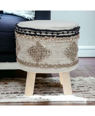 Jute Round Abstract Ottoman for Living Room and Bedroom Seating