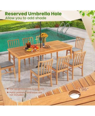 8-Person Outdoor Acacia Wood Dining Rectangular Bistro Table with Umbrella Hole