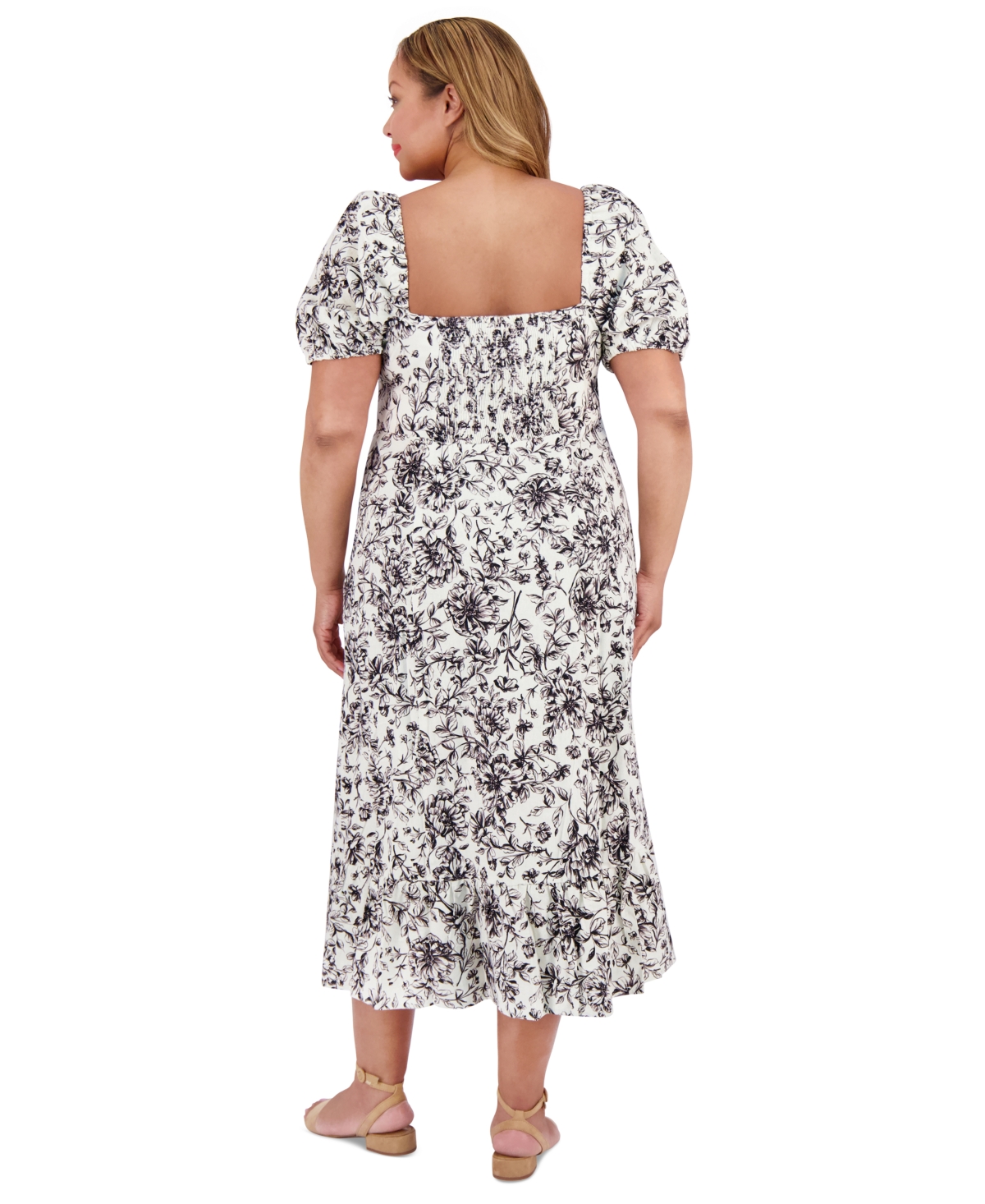 London Times Plus Size Printed Puff-sleeve Maxi Dress