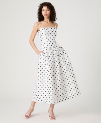 Women's Strappy Polka Dot Midi Dress