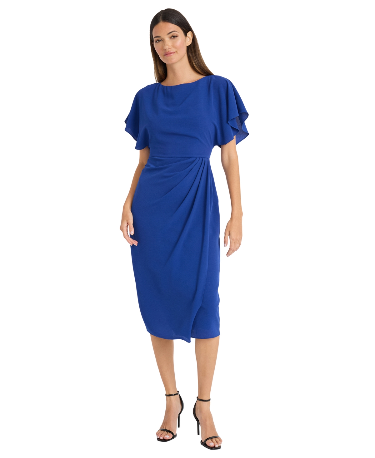 Women's Flutter-Sleeve Side-Pleated Dress - Sodalite Blue