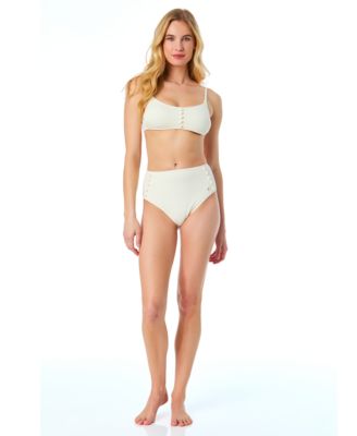Cece Womens La Vie A La Mer Textured Button Front Bikini Top Bottoms