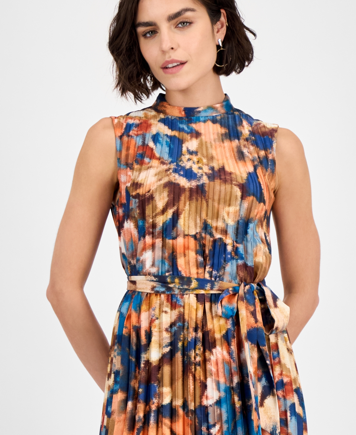 Tahari Asl Women's Printed Pleated Sleeveless Midi Dress In Multi