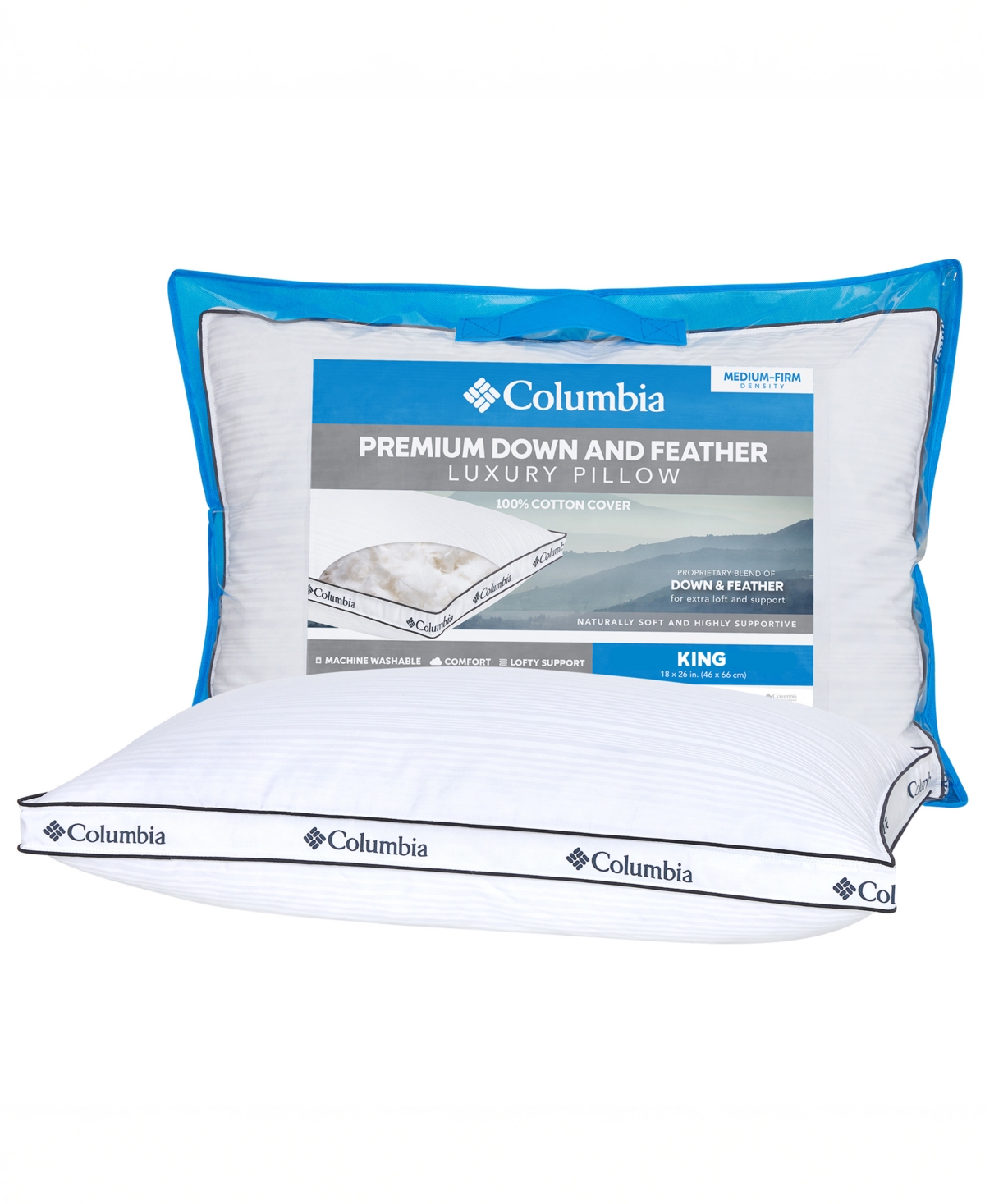COLUMBIA NATURAL FEATHER AND DOWN SIDE SLEEPER PILLOW, KING 