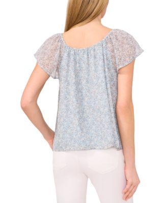 Women's Printed Flutter-Sleeve Top