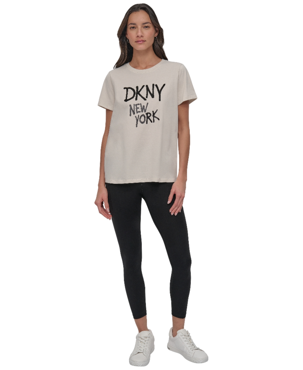 Dkny Women's Rhinestone Graffiti Relaxed Fit Round Neck T-shirt