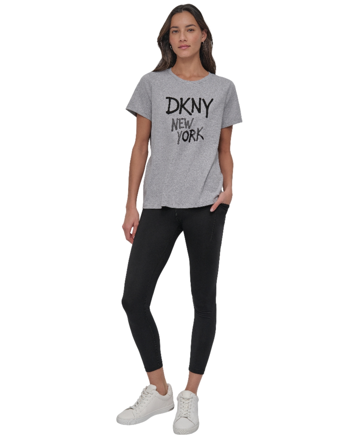 Dkny Women's Rhinestone Graffiti Relaxed Fit Round Neck T-shirt