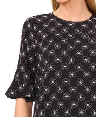 Women's Short Sleeve Ruffle Cuff Crew Neck Top