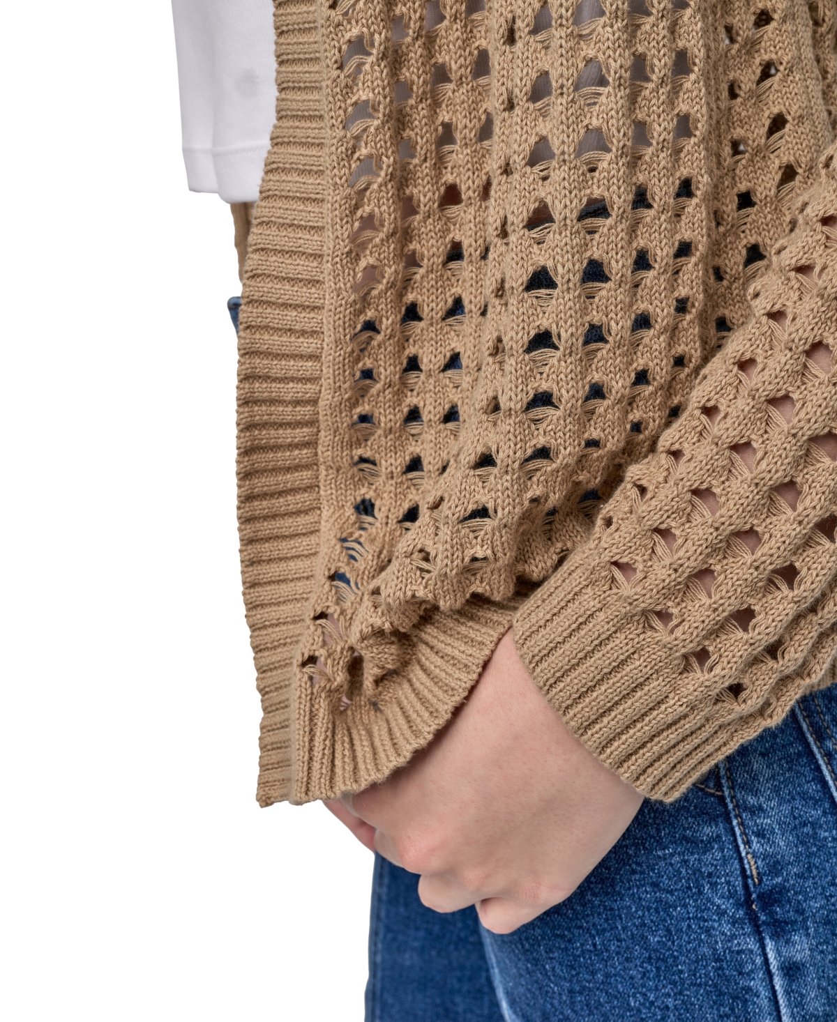 Dkny Jeans Women's Open-stitch Drop-shoulder Cardigan Sweater In Brown