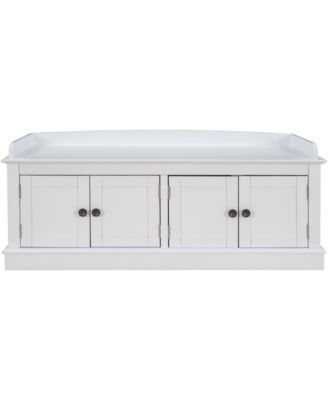 4-Door Storage Bench with Adjustable Shelves, Cushioned Shoe Bench