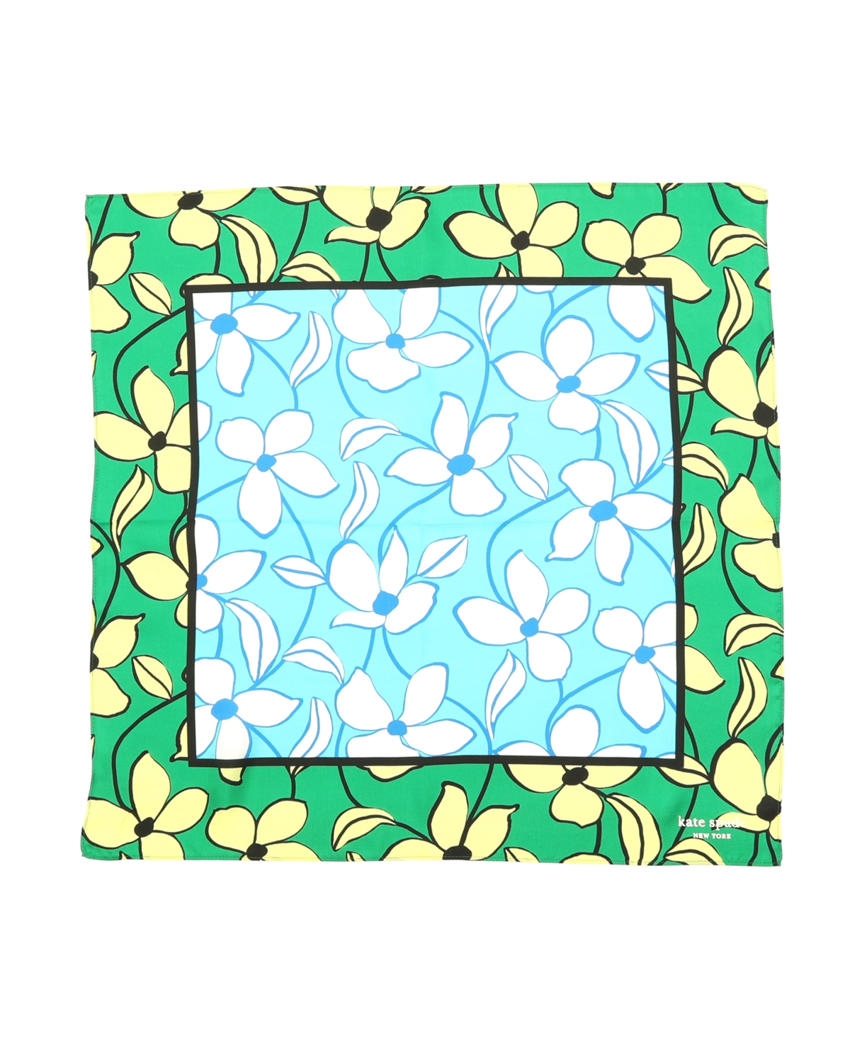 Women's Floral Vines Silk Bandana Scarf - Riviera Blue