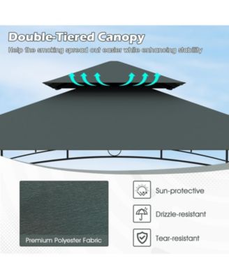 Outdoor Double-Tiered Grill Gazebo Canopy with 2 Shelves and 7 Hooks