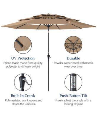 10ft 3-Tier Patio Umbrella, Market Sun Shade w/ Tilt Adjustment, Easy Crank