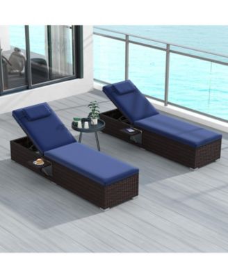 Patio Chaise Lounge Set of 2 with Backrest Seat Cushion and Headrest