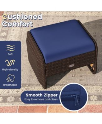 2 Pieces Outdoor Patio PE Wicker Ottomans with Removable Cushions