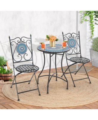 Set of 2 Mosaic Chairs for Patio Metal Folding Chairs-Multicolor