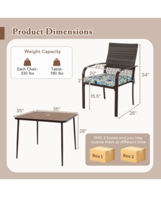 5 Pieces Patio Dining Set 4 Cushioned Rattan Armchairs and Square Table