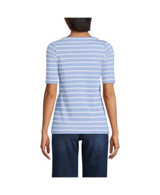 Women's Supima Cotton Elbow Sleeve Boatneck Button Shoulder Tee